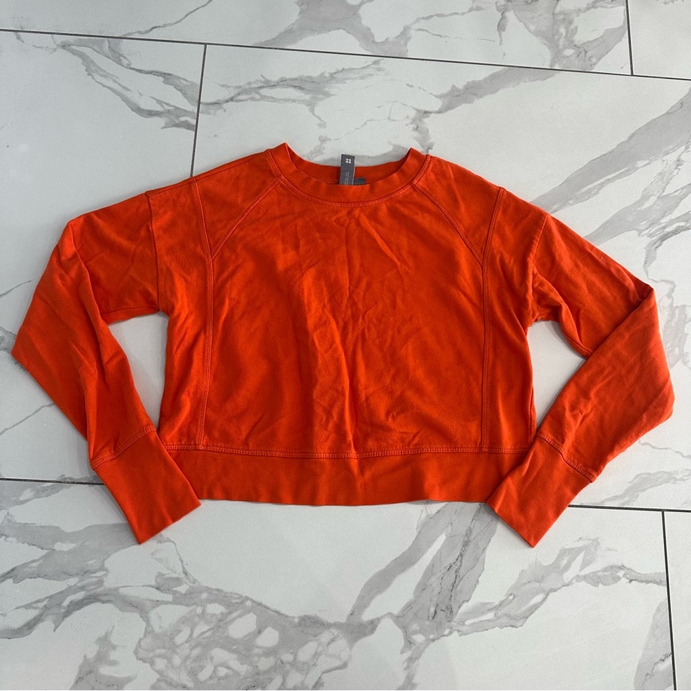 Sweaty Betty London After Class Cropped Sweatshirt SZ XS Orange Thumbshole